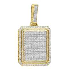 Big 14K Yellow Gold Iced Out Diamond Dog Tag Pendant For Men 8 Carats 2.25 Inches