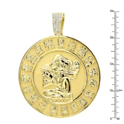 Custom Aztec Sun Stone Calendar Coin Diamond Pendant 18K Yellow Gold For Men -Outlet Bijou Lush Store jewelry custom aztec sun stone calendar coin diamond pendant in 18k gold for men rulerye