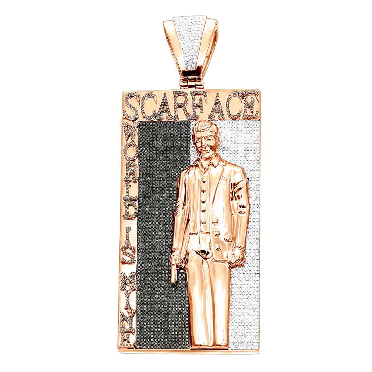 14K White Gold Tony Montana Scarface Character Diamond Pendant For Men 5 14K White Gold Tony Montana Scarface Character Diamond Pendant For Men - Image 3