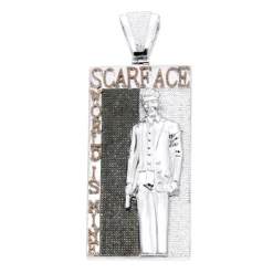 14K White Gold Tony Montana Scarface Character Diamond Pendant For Men