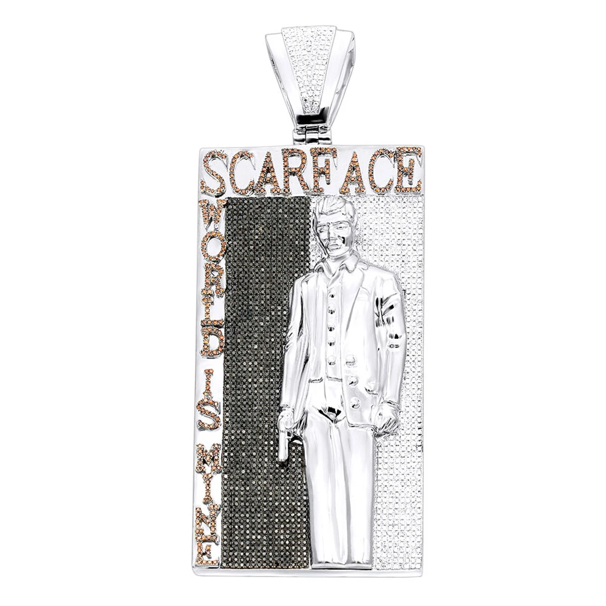 14K White Gold Tony Montana Scarface Character Diamond Pendant For Men 3 14K White Gold Tony Montana Scarface Character Diamond Pendant For Men