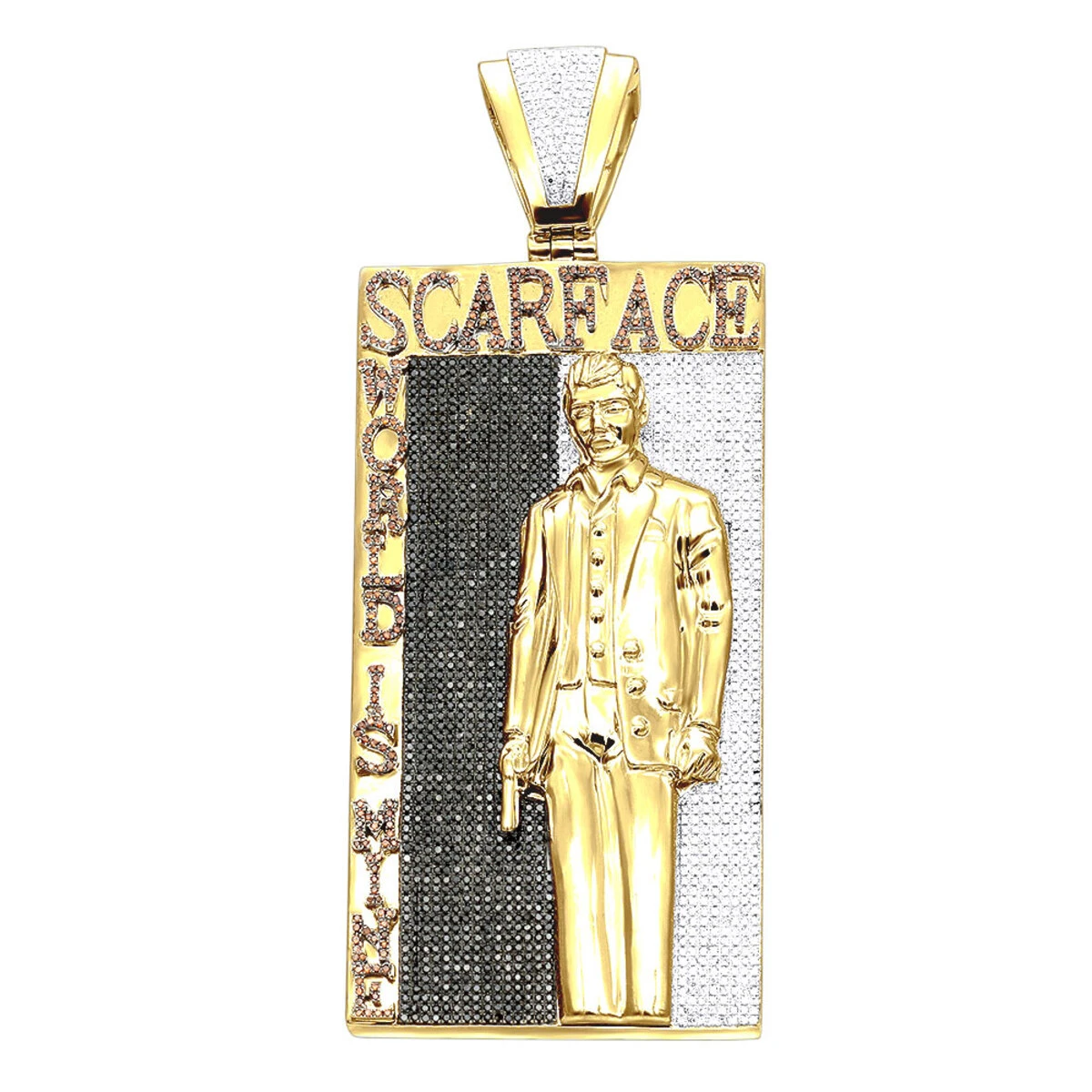 14K White Gold Tony Montana Scarface Character Diamond Pendant For Men 4 14K White Gold Tony Montana Scarface Character Diamond Pendant For Men - Image 2