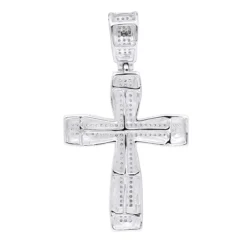 Double Layer 14K White Gold Pave Diamond Cross Pendant For Men & Women 0.75c 13 Double Layer 14K White Gold Pave Diamond Cross Pendant For Men & Women 0.75c -Outlet Bijou Lush Store jewelry double layer real 14k gold pave diamond cross pendant for men women 075c backwh