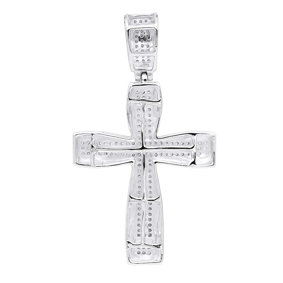Double Layer 14K White Gold Pave Diamond Cross Pendant For Men & Women 0.75c 6 Double Layer 14K White Gold Pave Diamond Cross Pendant For Men & Women 0.75c - Image 4