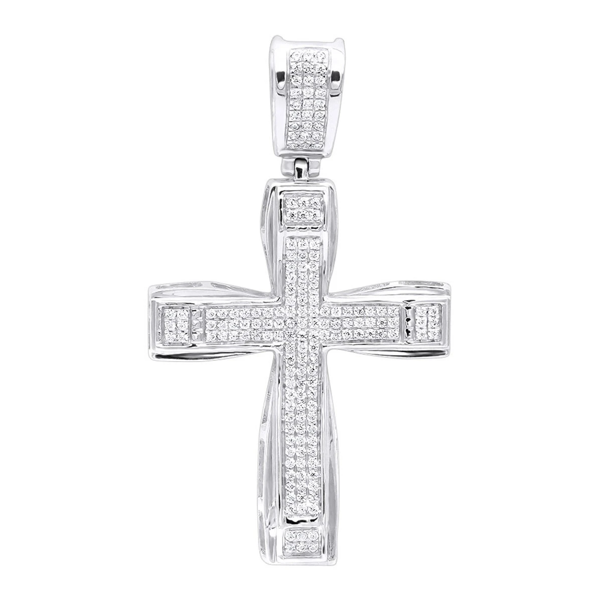 Double Layer 14K White Gold Pave Diamond Cross Pendant For Men & Women 0.75c 3 Double Layer 14K White Gold Pave Diamond Cross Pendant For Men & Women 0.75c