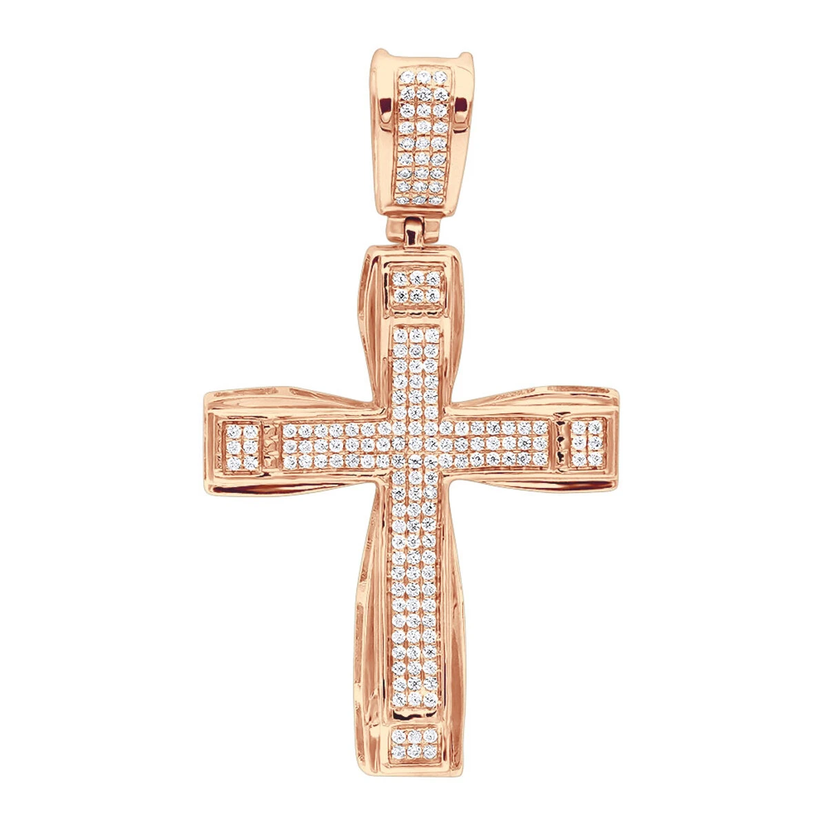 Double Layer 14K White Gold Pave Diamond Cross Pendant For Men & Women 0.75c 5 Double Layer 14K White Gold Pave Diamond Cross Pendant For Men & Women 0.75c - Image 3