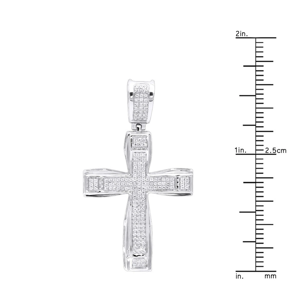 Double Layer 14K White Gold Pave Diamond Cross Pendant For Men & Women 0.75c 10 Double Layer 14K White Gold Pave Diamond Cross Pendant For Men & Women 0.75c - Image 8