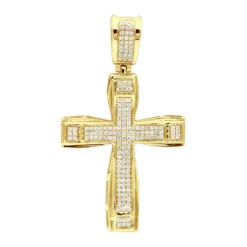 Double Layer 14K White Gold Pave Diamond Cross Pendant For Men & Women 0.75c 11 Double Layer 14K White Gold Pave Diamond Cross Pendant For Men & Women 0.75c -Outlet Bijou Lush Store jewelry double layer real 14k gold pave diamond cross pendant for men women 075c ye