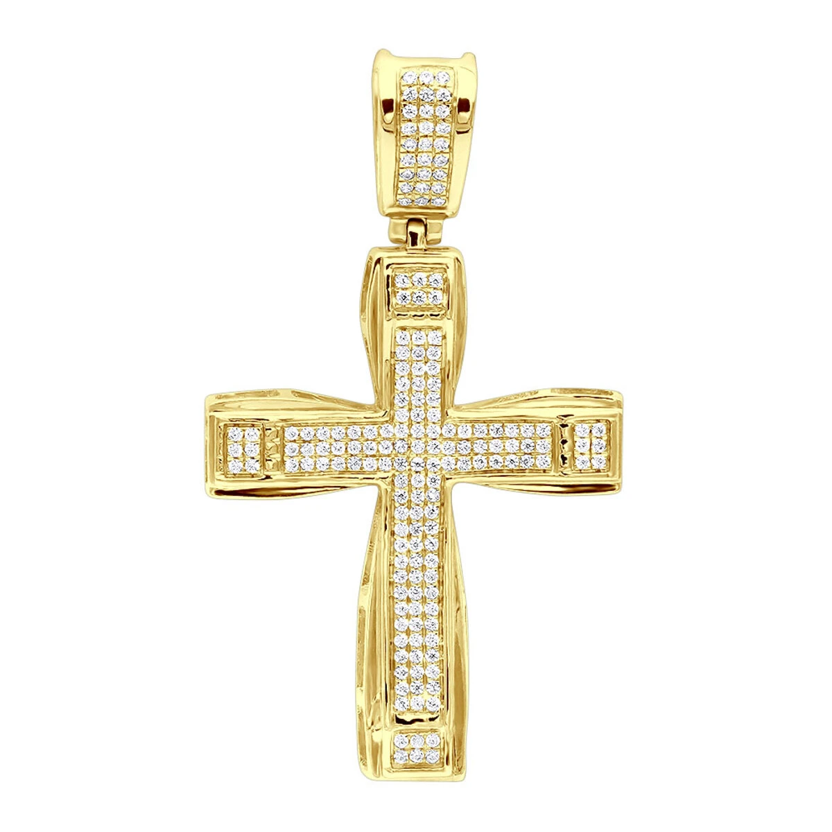 Double Layer 14K White Gold Pave Diamond Cross Pendant For Men & Women 0.75c 4 Double Layer 14K White Gold Pave Diamond Cross Pendant For Men & Women 0.75c - Image 2