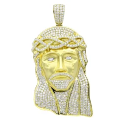 Large 18K Yellow Gold Hip Hop Jesus Face VS Diamond Pendant For Men