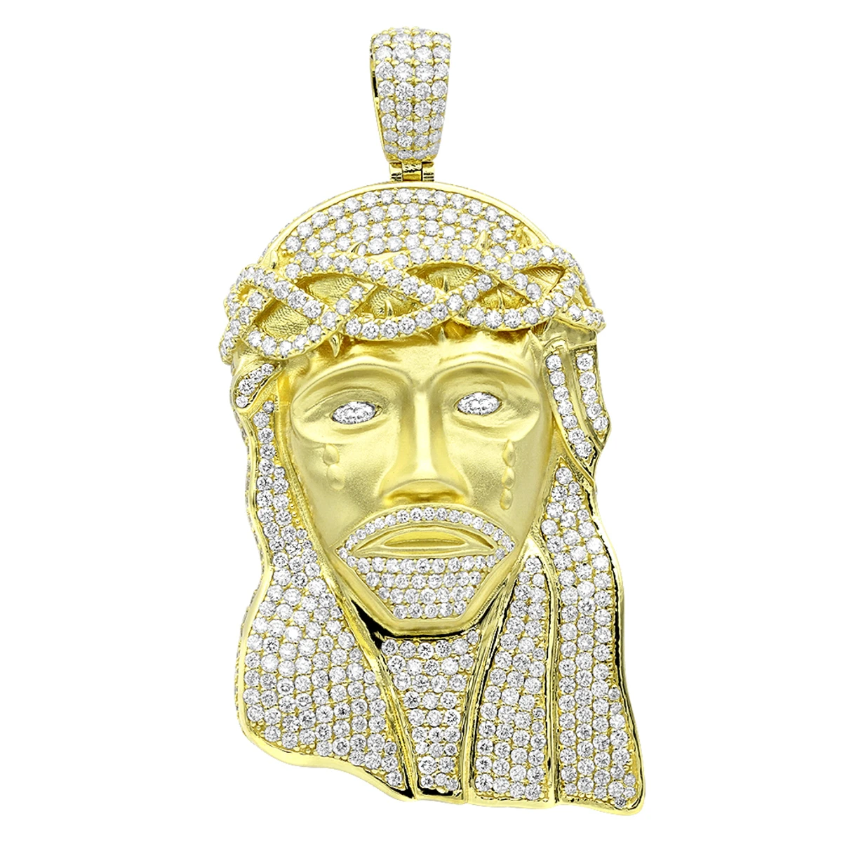 Large 18K Yellow Gold Hip Hop Jesus Face VS Diamond Pendant For Men 3 Large 18K Yellow Gold Hip Hop Jesus Face VS Diamond Pendant For Men