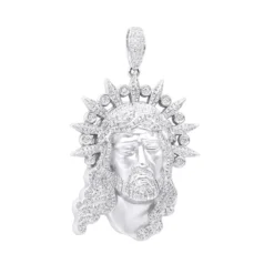 Unique Hip Hop Large Diamond 14K White Gold Jesus Head Pendant