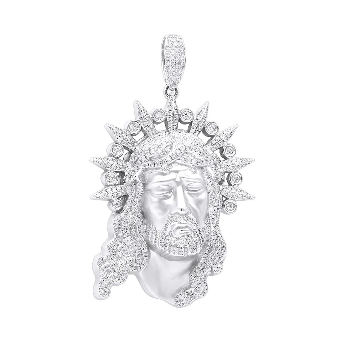 Unique Hip Hop Large Diamond 14K White Gold Jesus Head Pendant 3 Unique Hip Hop Large Diamond 14K White Gold Jesus Head Pendant
