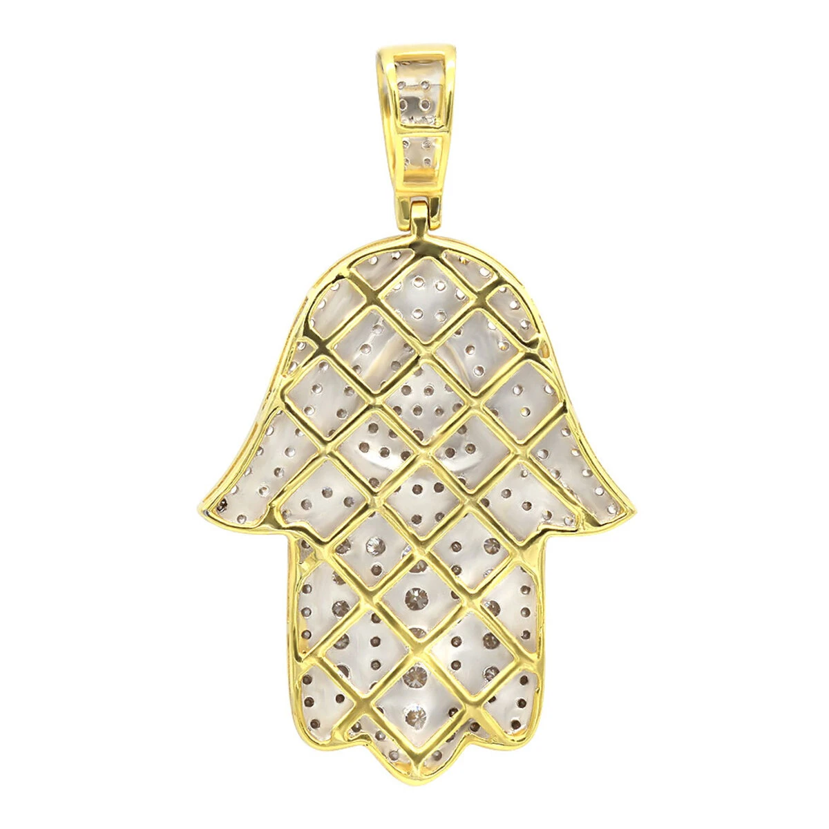 Jewish Large Iced Out Hamsa Hand Pendant 14K Yellow Gold 2CT Diamond Charm 7 Jewish Large Iced Out Hamsa Hand Pendant 14K Yellow Gold 2CT Diamond Charm - Image 5