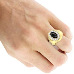 Large 1 Carat Black Onyx Diamond Ring For Men 14K Yellow Gold Pinky Ring -Outlet Bijou Lush Store jewelry large 1 carat black onyx diamond ring for men in 14k gold pinky ring bodye