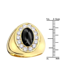 Large 1 Carat Black Onyx Diamond Ring For Men 14K Yellow Gold Pinky Ring -Outlet Bijou Lush Store jewelry large 1 carat black onyx diamond ring for men in 14k gold pinky ring rulerye