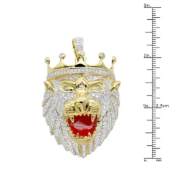 Large 10K Yellow Gold Diamond Lion Head Pendant For Men W Crown 4ct By Luxurman -Outlet Bijou Lush Store jewelry large 10k gold diamond lion head pendant for men w crown 4ct by luxurman rulerye 1