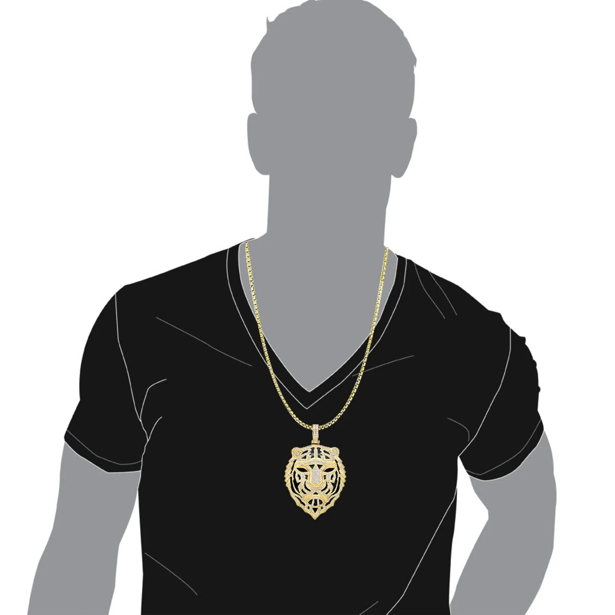 Large 14K Yellow Gold Men's Diamond Tiger Pendant With Black Enamel 10 Carats 10 Large 14K Yellow Gold Men's Diamond Tiger Pendant With Black Enamel 10 Carats - Image 8