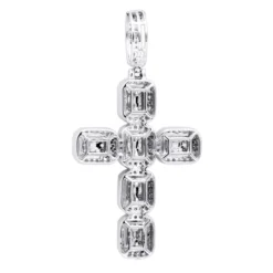 Large 2in Unique Men's Diamond Cross Pendant 14K White Gold Round Baguette Diamonds -Outlet Bijou Lush Store jewelry large 2in unique mens diamond cross pendant 14k gold round baguette diamonds 803179 backwh