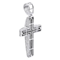 Large Iced Out Diamond Cross Pendant For Men 14K White Gold Side Diamonds -Outlet Bijou Lush Store jewelry large iced out diamond cross pendant for men in 14k gold side diamonds backwh