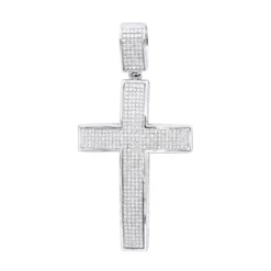 Large Iced Out Diamond Cross Pendant For Men 14K White Gold Side Diamonds