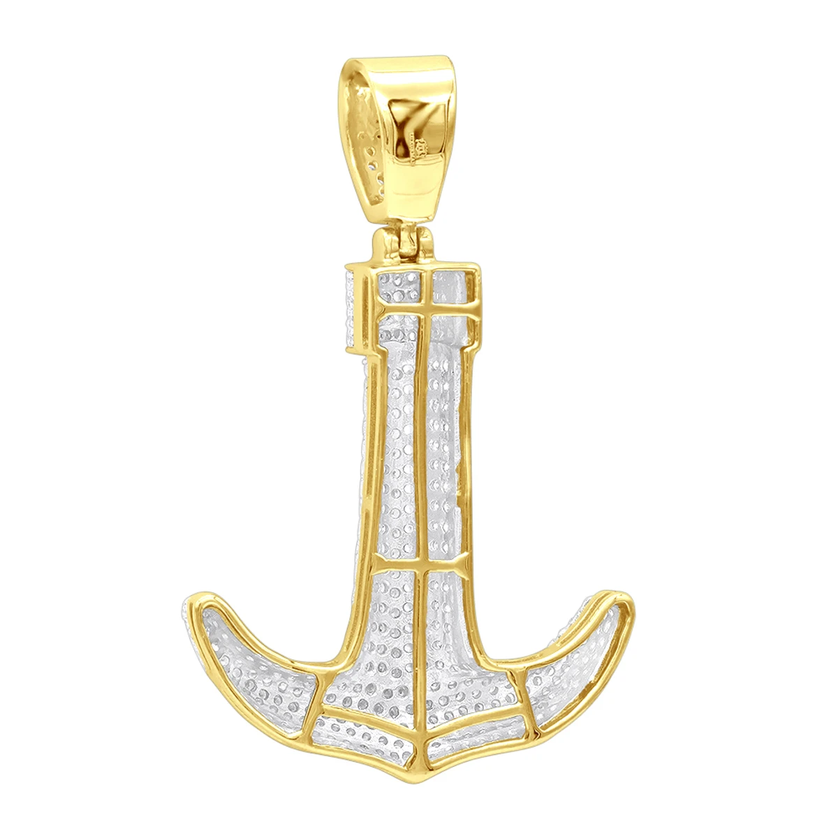 Large 10K Yellow Gold Diamond Anchor Pendant For Men 1.25 Carats 7 Large 10K Yellow Gold Diamond Anchor Pendant For Men 1.25 Carats - Image 5