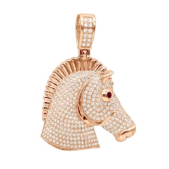 Large 10K Yellow Gold Horse Head Diamond Pendant For Men 4.5 Carat -Outlet Bijou Lush Store jewelry large real 10k gold horse head diamond pendant for men 4 carat ro
