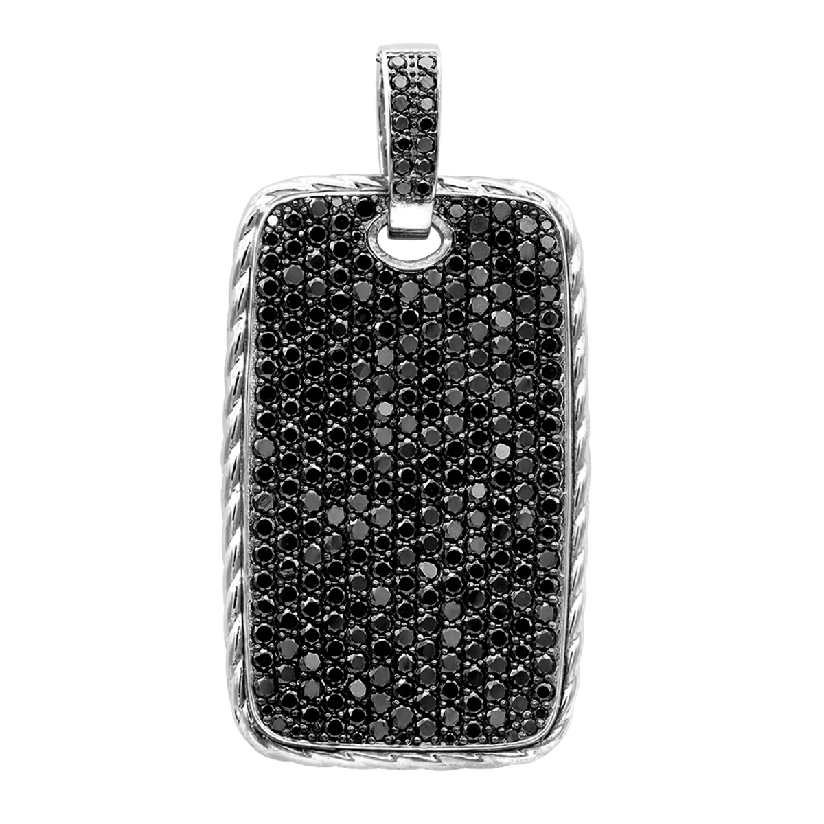 Large Sterling Silver Black Diamond Dog Tag Pendant For Men 14Ct Pave Setting 3 Large Sterling Silver Black Diamond Dog Tag Pendant For Men 14Ct Pave Setting