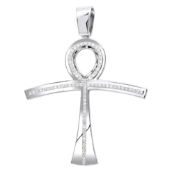 Large Symbol Of Life Egyptian Ankh Diamond Cross Pendant 14K White Gold 2.5ct