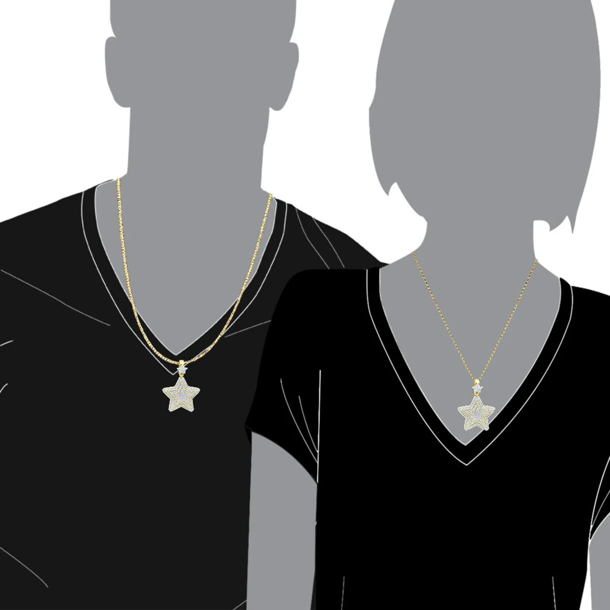 Large Unisex High Fashioned Diamond Star Pendant 14K Yellow Gold 1.8CT 9 Large Unisex High Fashioned Diamond Star Pendant 14K Yellow Gold 1.8CT - Image 7