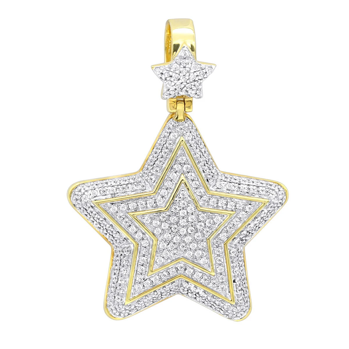 Large Unisex High Fashioned Diamond Star Pendant 14K Yellow Gold 1.8CT 3 Large Unisex High Fashioned Diamond Star Pendant 14K Yellow Gold 1.8CT