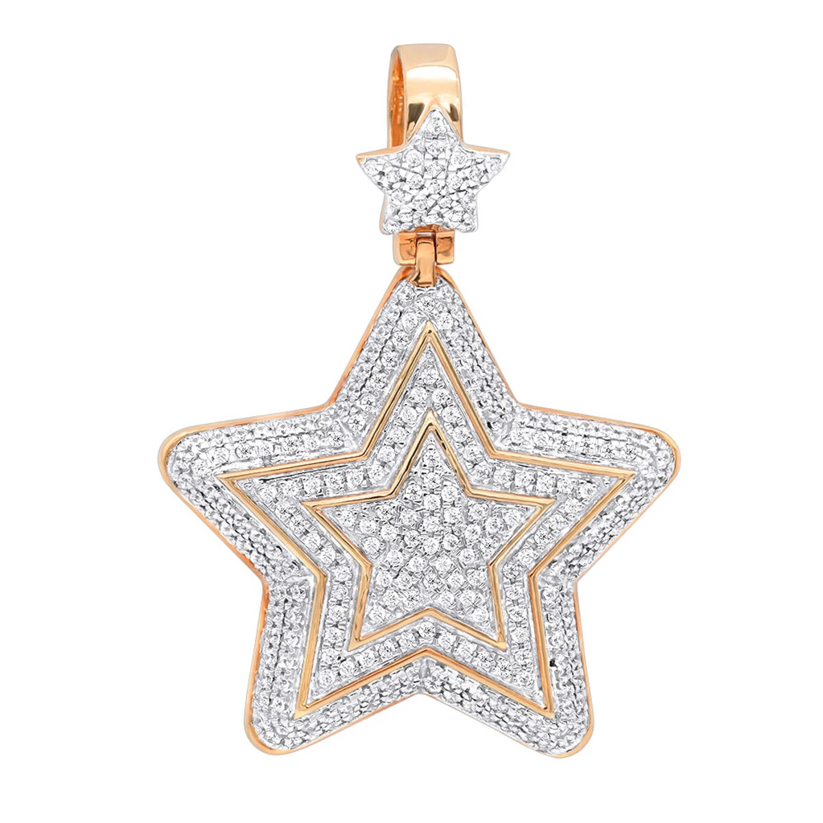Large Unisex High Fashioned Diamond Star Pendant 14K Yellow Gold 1.8CT 5 Large Unisex High Fashioned Diamond Star Pendant 14K Yellow Gold 1.8CT - Image 3