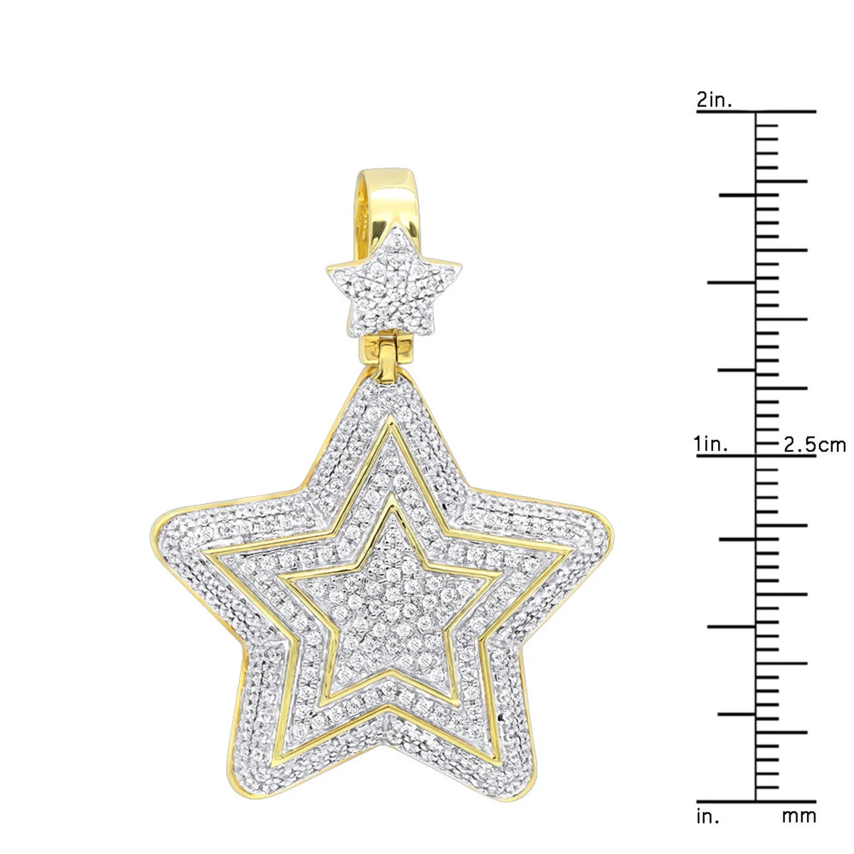 Large Unisex High Fashioned Diamond Star Pendant 14K Yellow Gold 1.8CT 10 Large Unisex High Fashioned Diamond Star Pendant 14K Yellow Gold 1.8CT - Image 8