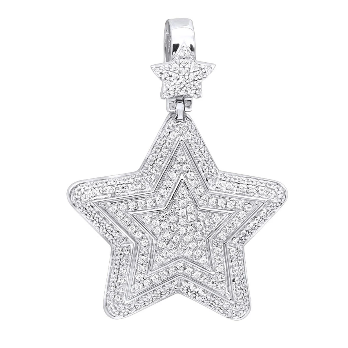 Large Unisex High Fashioned Diamond Star Pendant 14K Yellow Gold 1.8CT 4 Large Unisex High Fashioned Diamond Star Pendant 14K Yellow Gold 1.8CT - Image 2