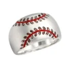 LuvMyJewelry Home Run Baseball Red Diamond & Enamel Band Ring In Sterling Silver 0.16ct