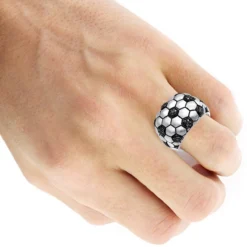 LuvMyJewelry Kick & Goal Soccer Black Diamond Head Ring In Sterling Silver 0.33ct -Outlet Bijou Lush Store jewelry luvmyjewelry kick goal soccer black diamond head ring in sterling silver 033ct bodwh