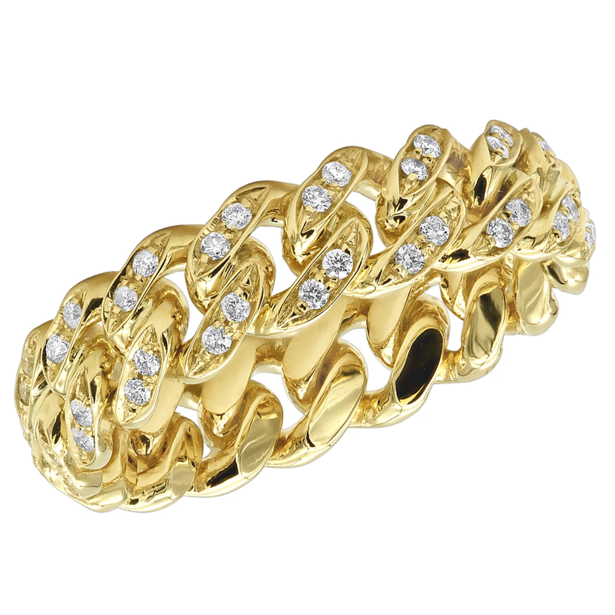 LUXURMAN Bands Solid 14K Yellow Gold Cuban Link Chain Diamond Ring For Men 0.7ct 3 LUXURMAN Bands Solid 14K Yellow Gold Cuban Link Chain Diamond Ring For Men 0.7ct