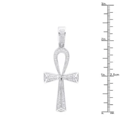 Luxurman Egyptian Ankh Cross Diamond Pendant 14K White Gold 0.6CT 2 3/4 Inch -Outlet Bijou Lush Store jewelry luxurman pharaoh egyptian ankh cross diamond pendant in 14k gold 06ct rulerwh 1