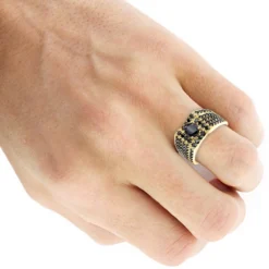 Men's Black Diamond Ring 10K Yellow Gold 4 Carat By Luxurman -Outlet Bijou Lush Store jewelry mens black diamond ring in 10k white rose yellow gold 4 carat by luxurman bodwh