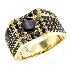 Men's Black Diamond Ring 10K Yellow Gold 4 Carat By Luxurman