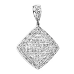 Men's Diamond Rhombus Pendant 1.8ct Baguette & Round Diamonds 14K Yellow Gold -Outlet Bijou Lush Store jewelry mens diamond rhombus pendant 18ct baguette round diamonds 14k gold 803178 wh 20201203