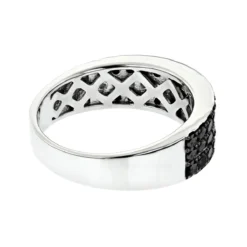 Modern Three Row Black Diamond Ring For Men 10K White Gold Wedding Band 1.4CT -Outlet Bijou Lush Store jewelry modern three row black diamond ring for men 10k gold wedding band 14ct backwh