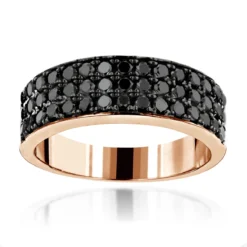 Modern Three Row Black Diamond Ring For Men 10K White Gold Wedding Band 1.4CT -Outlet Bijou Lush Store jewelry modern three row black diamond ring for men 10k gold wedding band 14ct ro