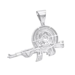 10K Yellow Gold Angry Emoji With AK47 Machine Gun Pendant With Diamonds 1.2ct -Outlet Bijou Lush Store jewelry real 10k gold angry emoji with ak47 machine gun pendant with diamonds 12ct backwh