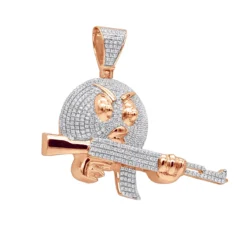 10K Yellow Gold Angry Emoji With AK47 Machine Gun Pendant With Diamonds 1.2ct -Outlet Bijou Lush Store jewelry real 10k gold angry emoji with ak47 machine gun pendant with diamonds 12ct ro