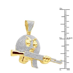 10K Yellow Gold Angry Emoji With AK47 Machine Gun Pendant With Diamonds 1.2ct -Outlet Bijou Lush Store jewelry real 10k gold angry emoji with ak47 machine gun pendant with diamonds 12ct rulerye