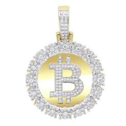 10K Yellow Gold Bitcoin Pendant With Diamonds 2 Carat Men's Circle Charm