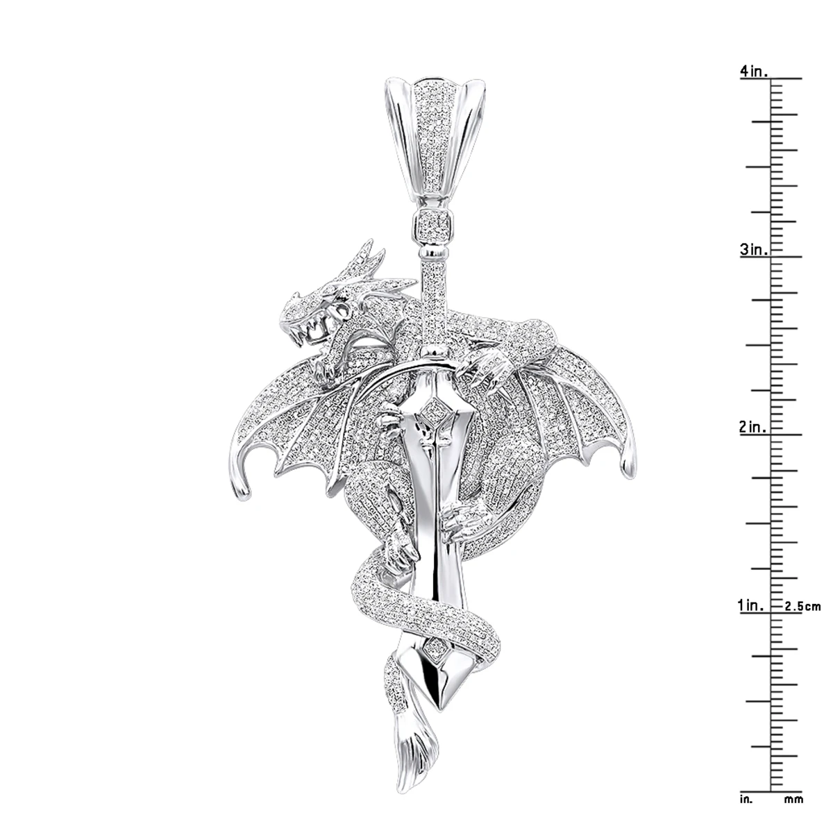 10K White Gold Diamond Dragon On A Sword Pendant For Men 7.25ct By Luxurman 8 10K White Gold Diamond Dragon On A Sword Pendant For Men 7.25ct By Luxurman - Image 6