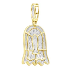 10K Yellow Gold Emoji Ghost Haloween Diamond Pendant For Men 1.2ct -Outlet Bijou Lush Store jewelry real 10k gold emoji ghost haloween diamond pendant for men 12ct backye