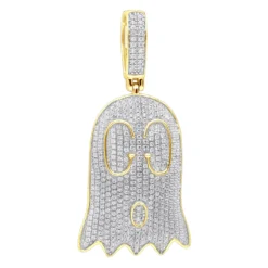 10K Yellow Gold Emoji Ghost Haloween Diamond Pendant For Men 1.2ct